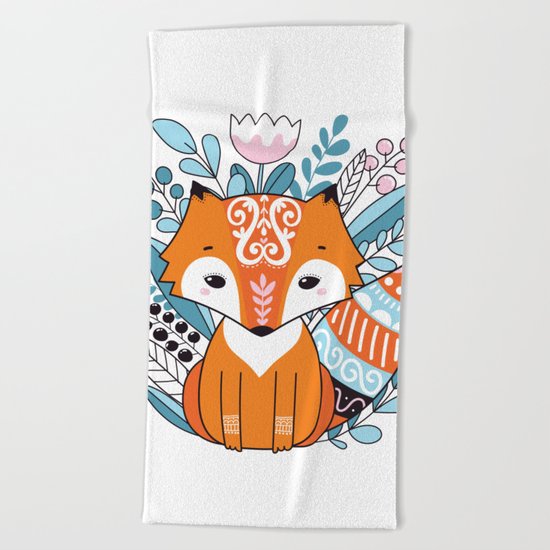 Cute fox Beach Towel