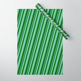 [ Thumbnail: Aquamarine and Dark Green Colored Pattern of Stripes Wrapping Paper ]