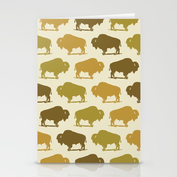 Buffalo Pattern 265 Green Gold and Beige Stationery Cards
