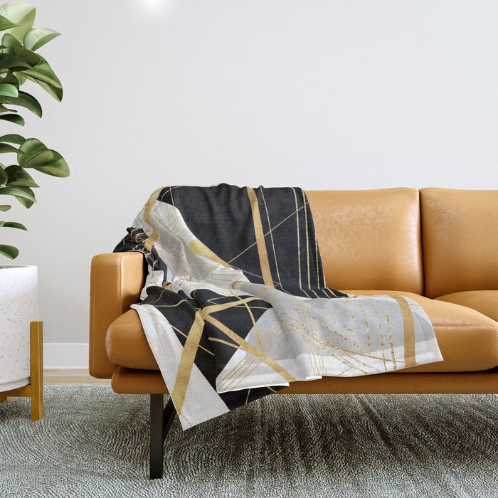 Black and Gold Geometric Throw Blanket