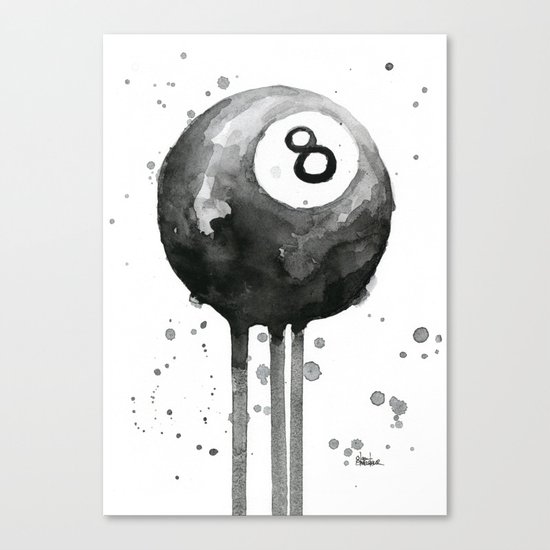 8-Ball Watercolor Black Pool Billiards Eight Ball Art Canvas Print