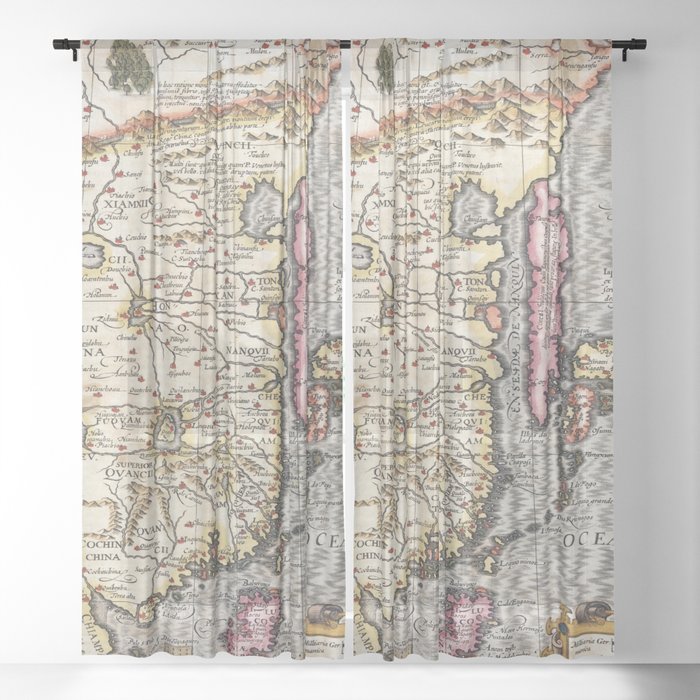 Map of China - Mercator - 1606 Vintage pictorial map Sheer Curtain