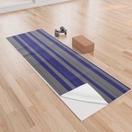 [ Thumbnail: Midnight Blue and Dim Grey Colored Striped Pattern Yoga Towel ]