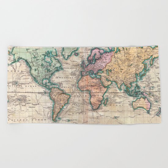 Vintage World Map 1801 Beach Towel