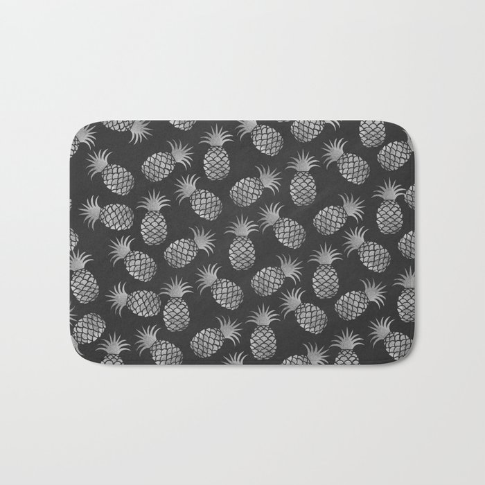 Tropical modern black gray pineapple fruit pattern Bath Mat