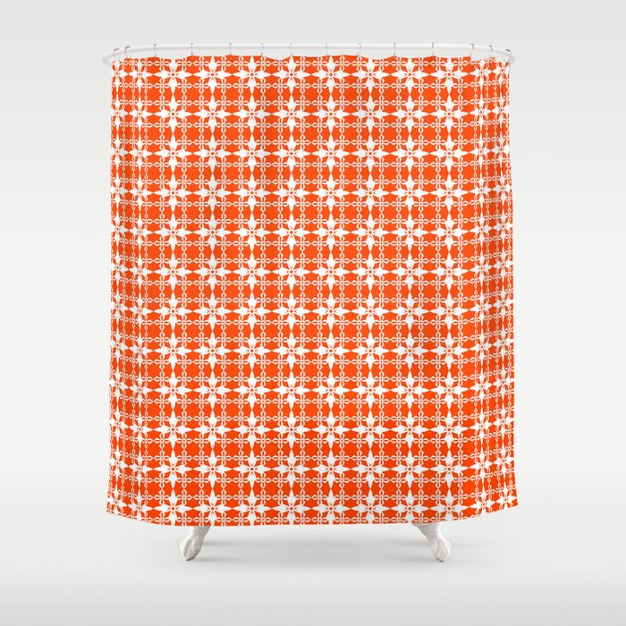 Orange and White Atomic Age Pattern Shower Curtain