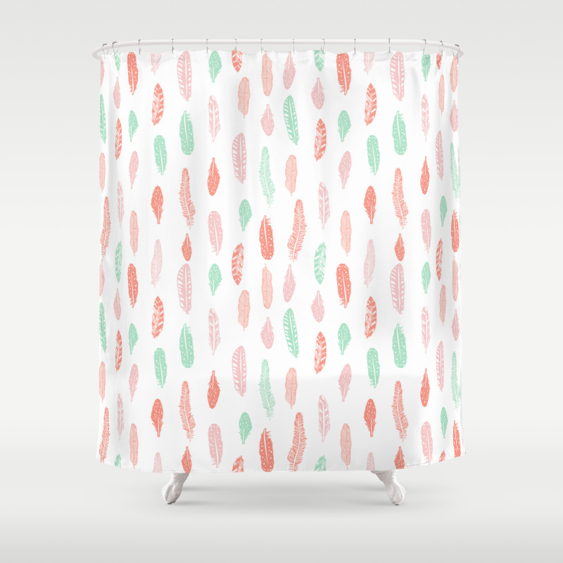 Feather Mint Pink And White Minimal Feathers Pattern Nursery