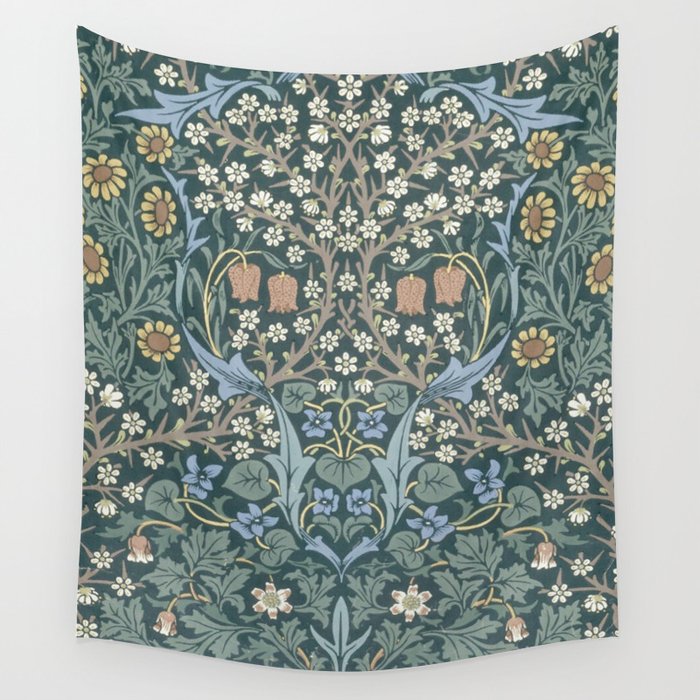 William Morris Vintage Blackthorn Blue 1892 Wall Tapestry