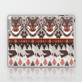 Fair isle knitting grey wolf // oak and taupe brown wolves orange moons and pine trees Laptop Skin