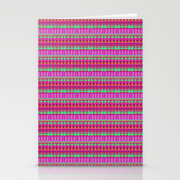 Aztec Tribal Motif Pattern in Pink, Lime and Fuchsia Stationery Cards