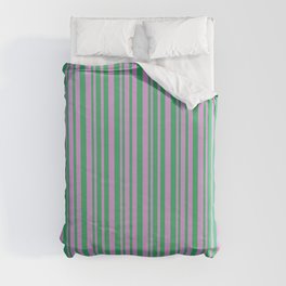 [ Thumbnail: Sea Green and Plum Colored Pattern of Stripes Duvet Cover ]