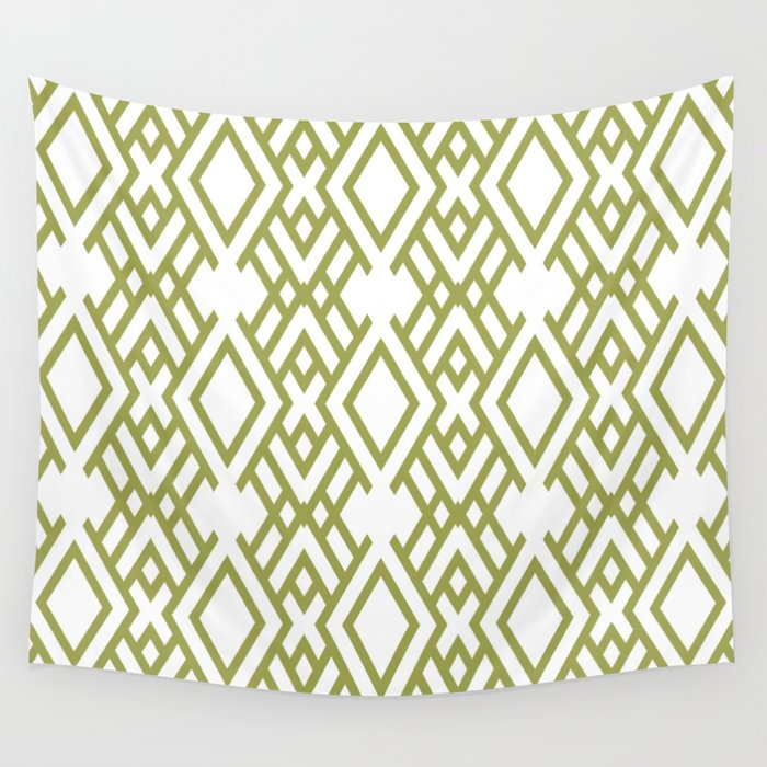 Green And White Geometric Striped Pattern 2022 Trending Color Pantone Pickled Pepper 16-0436 Wall Tapestry