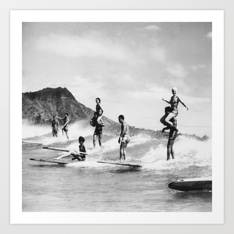 Vintage Art Surfing Surf Boards Print Canvas poster Beach Photo Black White 
