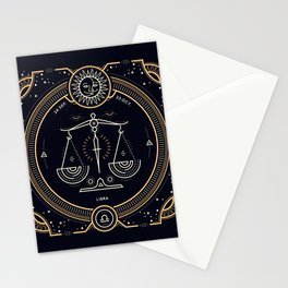 Libra Zodiac Golden White on Black Background Stationery Card