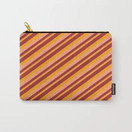 [ Thumbnail: Brown, Orange & Light Salmon Colored Lines/Stripes Pattern Carry-All Pouch ]