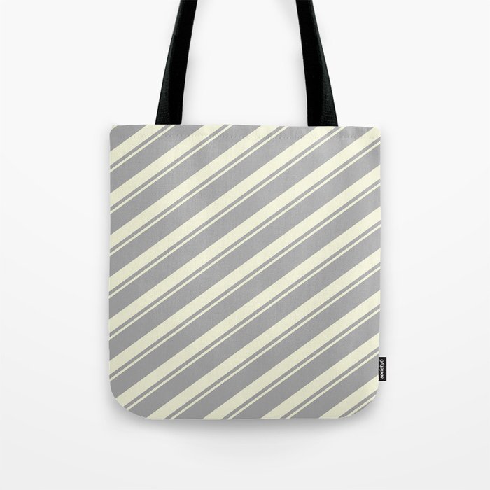 Dark Gray & Beige Colored Striped/Lined Pattern Tote Bag