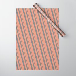 [ Thumbnail: Gray and Dark Salmon Colored Lined Pattern Wrapping Paper ]