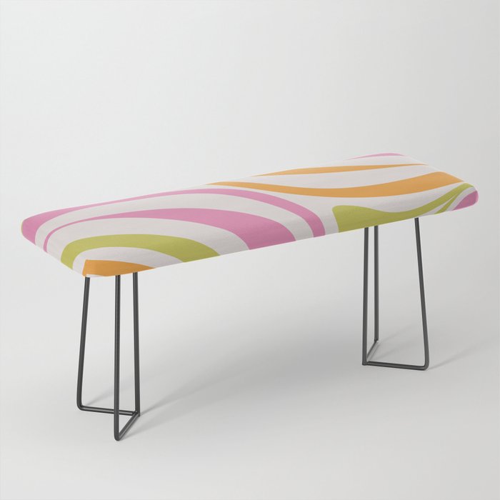 New Groove Trippy Retro 60s 70s Colorful Swirl Abstract Pattern Pink Lime Green Orange Bench