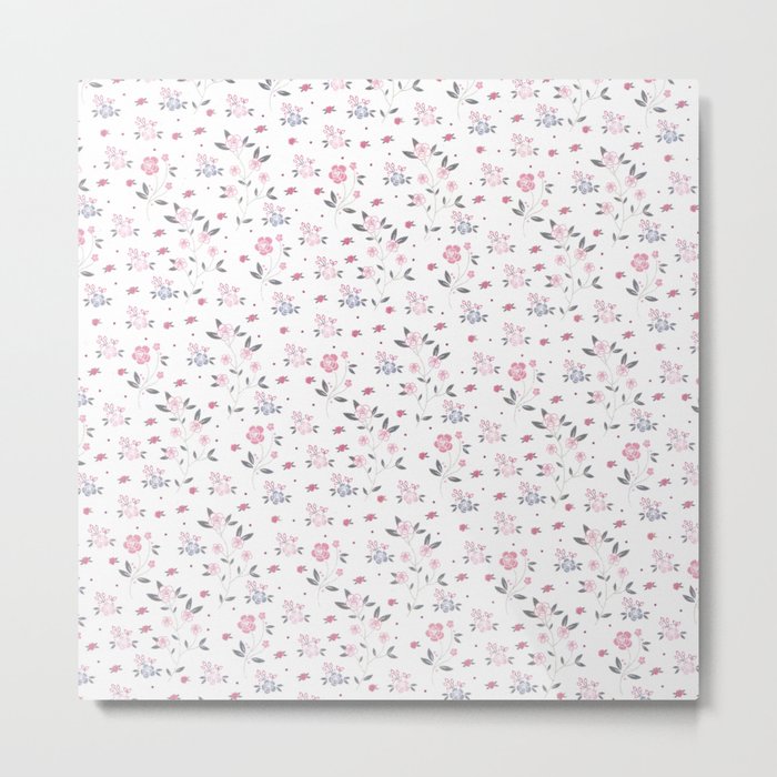 Modern hand painted watercolor pastel pink gray floral pattern Metal Print