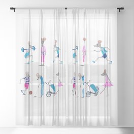 Funny painted sporty mice Sheer Curtain