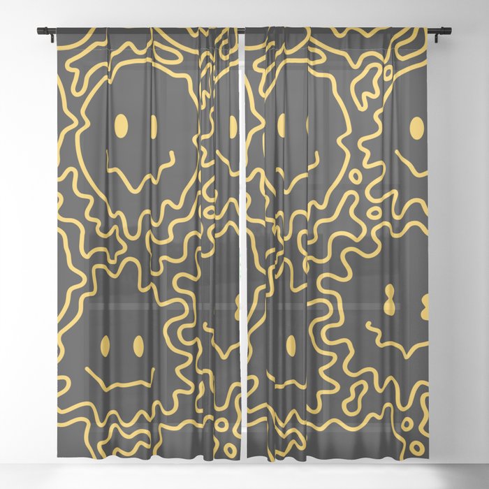 Melting Lineart Smiley  Sheer Curtain