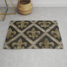 Fleur-de-lis mosaic tile pattern black and gold Area & Throw Rug
