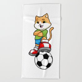 Cat as Soccer player with Soccer ball and Shoes Beach Towel | Soccerplayer, Soccerball, Girls, Cute, Sportswear, Kids, Drawing, Birthday, Clothes, Boys 