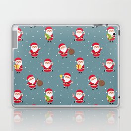 Christmas Seamless Pattern with Santa on Blue Background Laptop Skin