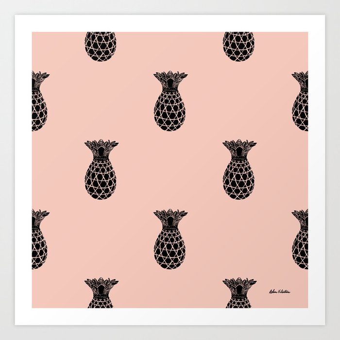 Black Pineapples Galore  Art Print