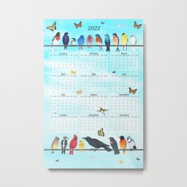2022 wall calendar backyard birds & butterflies of USA Metal Print | Indigobunting, Yellowgoldfinch, Backyardbirds, Chickadee, Colored Pencil, Housefinch, Easternbluebird, Barnswallow, Downywoodpecker, Cedarwaxwing 