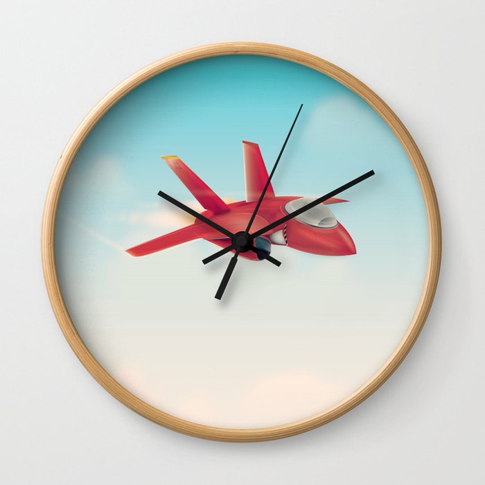 Red Jet fighter plane Wall Clock