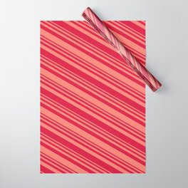 [ Thumbnail: Salmon & Crimson Colored Striped/Lined Pattern Wrapping Paper ]