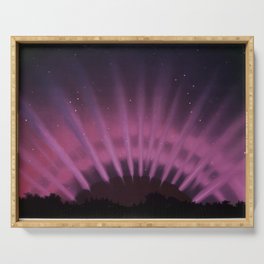 Vintage Aurora Borealis northern lights poster in magenta - pink Serving Tray