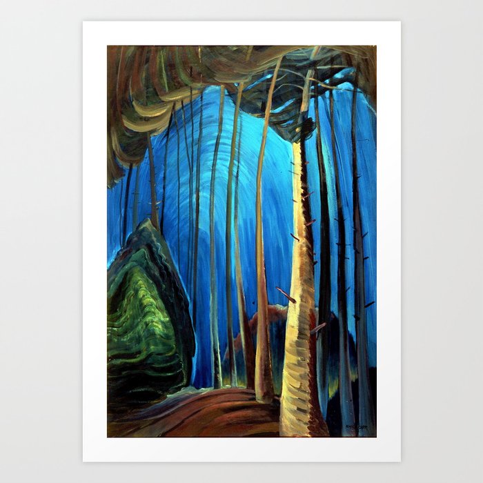Big Sky Country, Forest Morning Blue portrait painting by Emily Carr Art Print