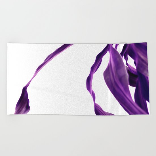 Purple tropical leaves. Beach Towel