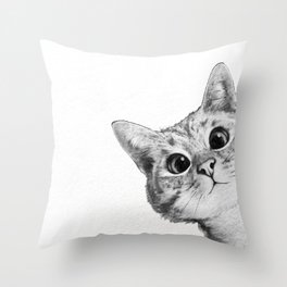 sneaky cat Deko-Kissen | Black and White, Modern, Home, Animal, Sneaky, Peeking, Popart, Corner, Cute, Drawing 