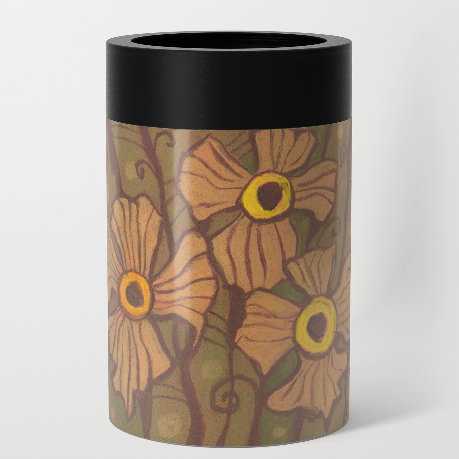 Yellow Eyed Flowers Simple Floral Pastel Painting Can Cooler By