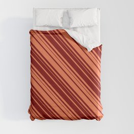 [ Thumbnail: Coral & Maroon Colored Lined/Striped Pattern Duvet Cover ]