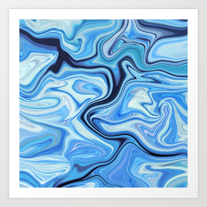 Marbled Frenzy Electric Blue Art Print