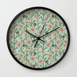 Daisy Chain and Butterfly Pattern Cream and Blue Wall Clock