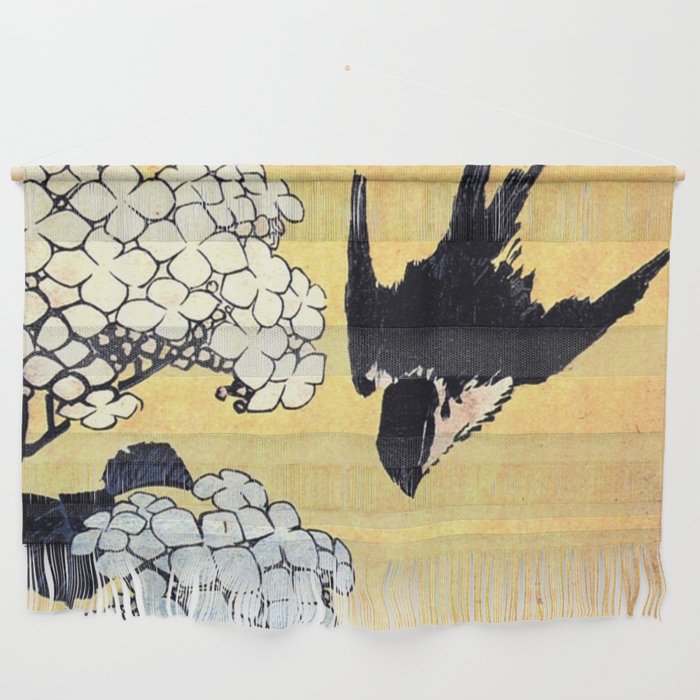 Hokusai, Hydrangea and Swallow Wall Hanging
