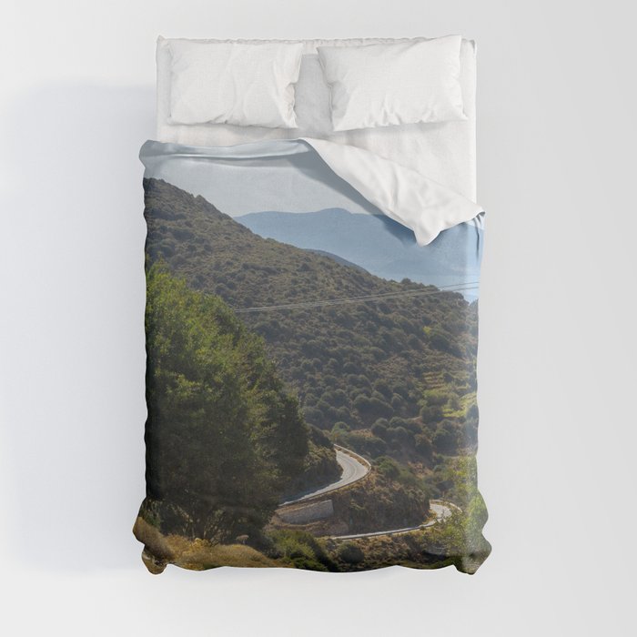 The Road to Nowhere | Idyllic Summer Photograph of an Island Road in Nature | Greek, South of Europe Duvet Cover