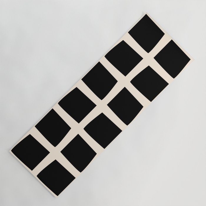 Midcentury Windows Geometric Check Pattern in Black and Almond Cream Yoga Mat