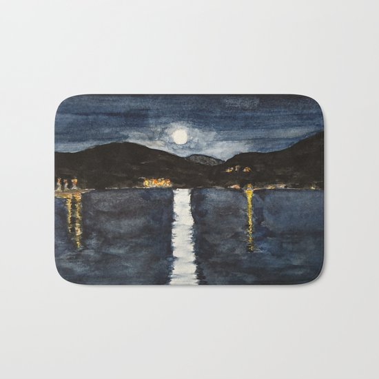 full moon by the sea Bath Mat