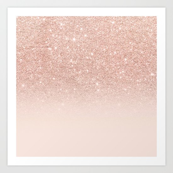 Rose gold faux glitter pink ombre color block Art Print by ...