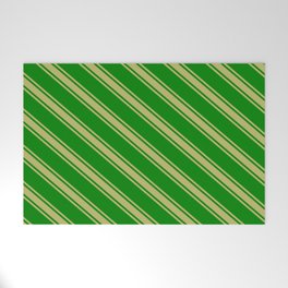 [ Thumbnail: Green & Dark Khaki Colored Lines Pattern Welcome Mat ]