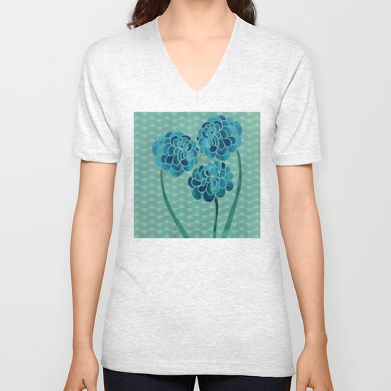 Blue Chrysanthemums Unisex V-Neck