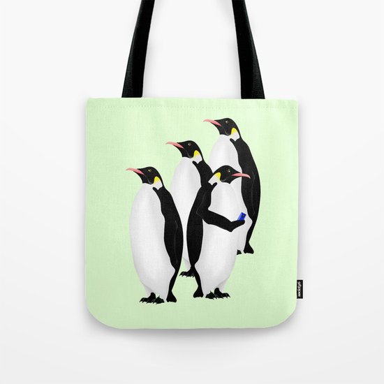 Penguin On A Mobile Device Tote Bag