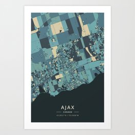 Ajax, Canada - Cream Blue Art Print | Graphicdesign, Navy, Ajax, Minimalist, Town, Blue, Art, Village, Streets, City 