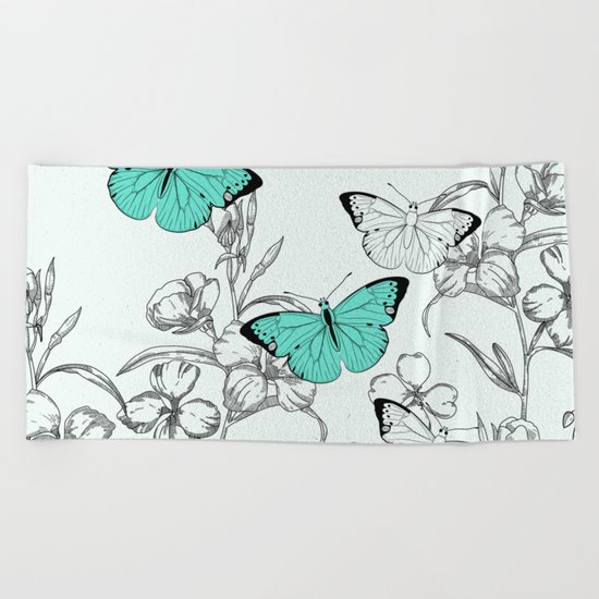 Vintage Butterflies Beach Towel